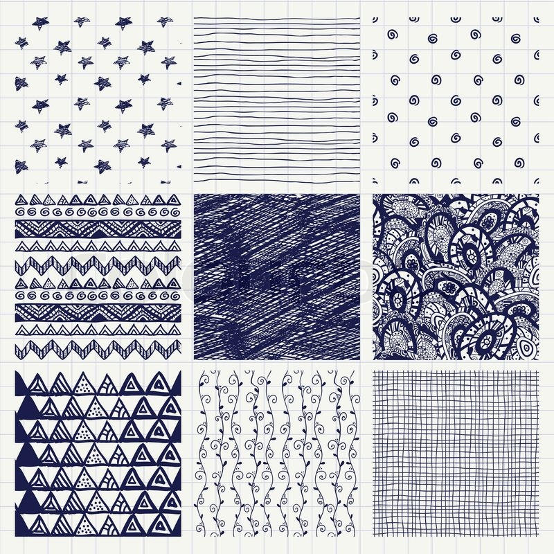 800x800 Set Of Nine Abstract Pen Drawing Seamless Textures