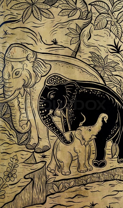 472x800 Ancient Thai Elephant Painting Stock Photo Colourbox