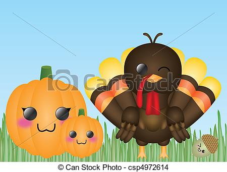 450x341 Turkey, Pumpkins, Amp Acorn. Cute Thanksgiving Card Template