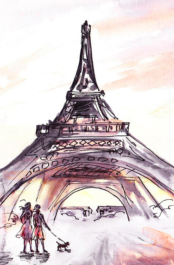 593x900 France Sketches Walking To The Eiffel Tower Painting By Irina