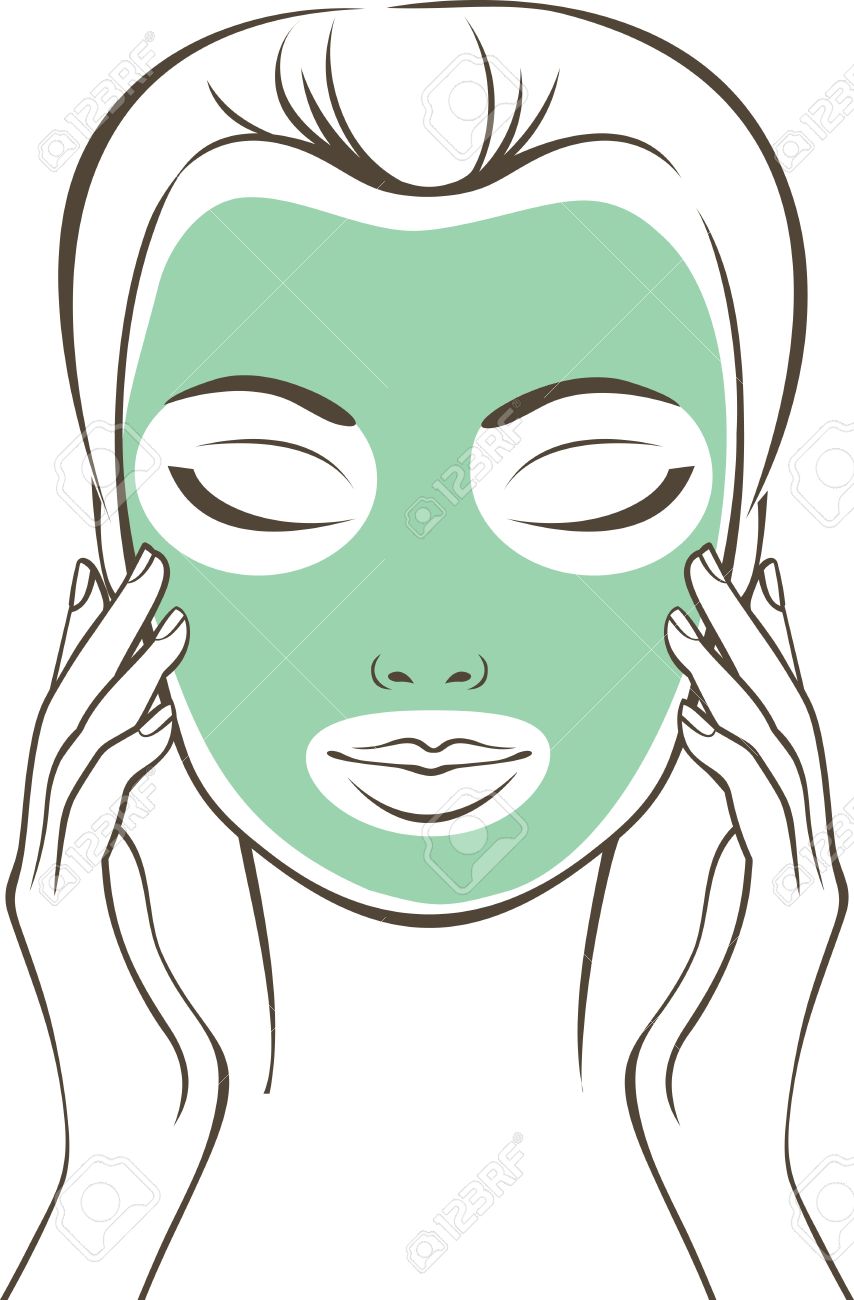 854x1300 Female Face With Beauty Mask Outline Drawing Royalty Free Cliparts
