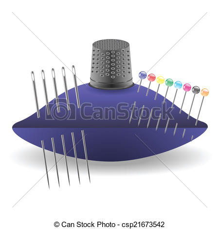 450x470 Colorful Illustration With Needles And Thimble A White Drawing