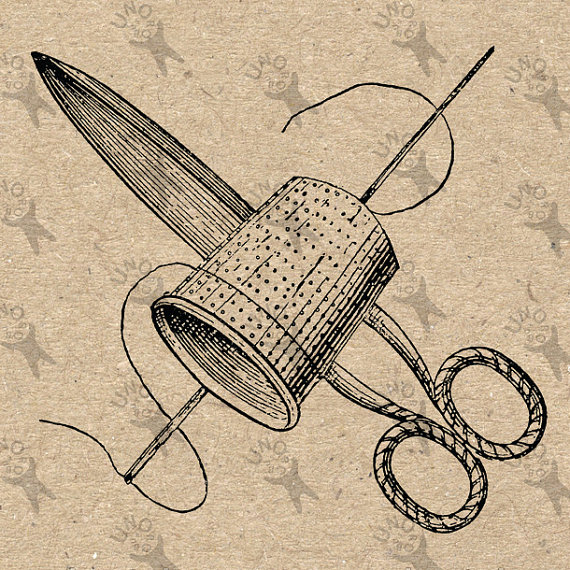 570x570 Vintage Sewing Scissors Thimble Needle Image Instant Download
