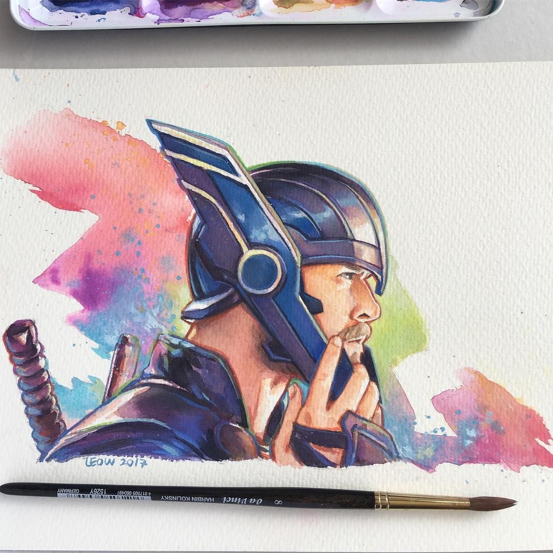 1080x1080 Thor Watercolor Painting By Leow Drawing Class Marvel