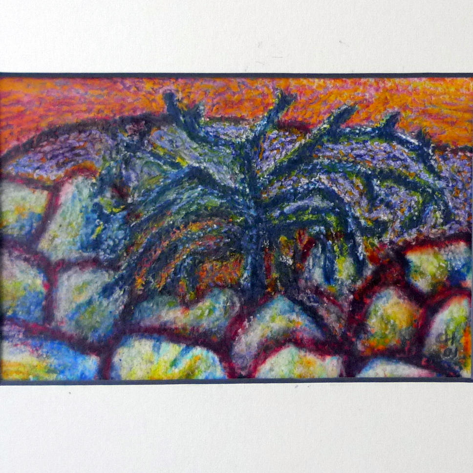 968x968 Pastel Drawing Stone Wall, Small Original Pastel On Paper,thorn