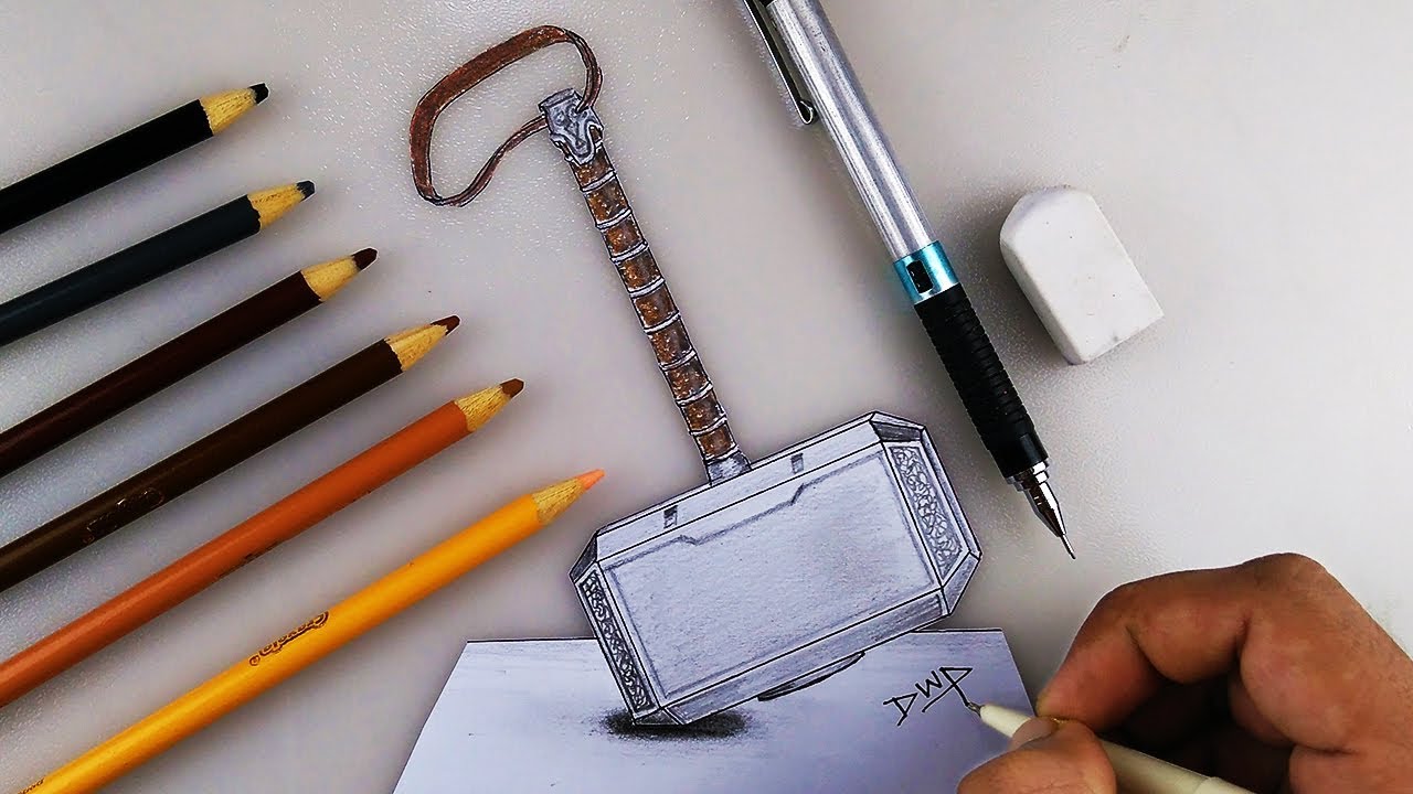 1280x720 How To Draw Thors Hammer Step By Step Drawing 3d