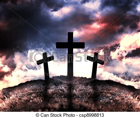 450x380 Silhouette Of Three Crosses On A Hill With A Moon Behind