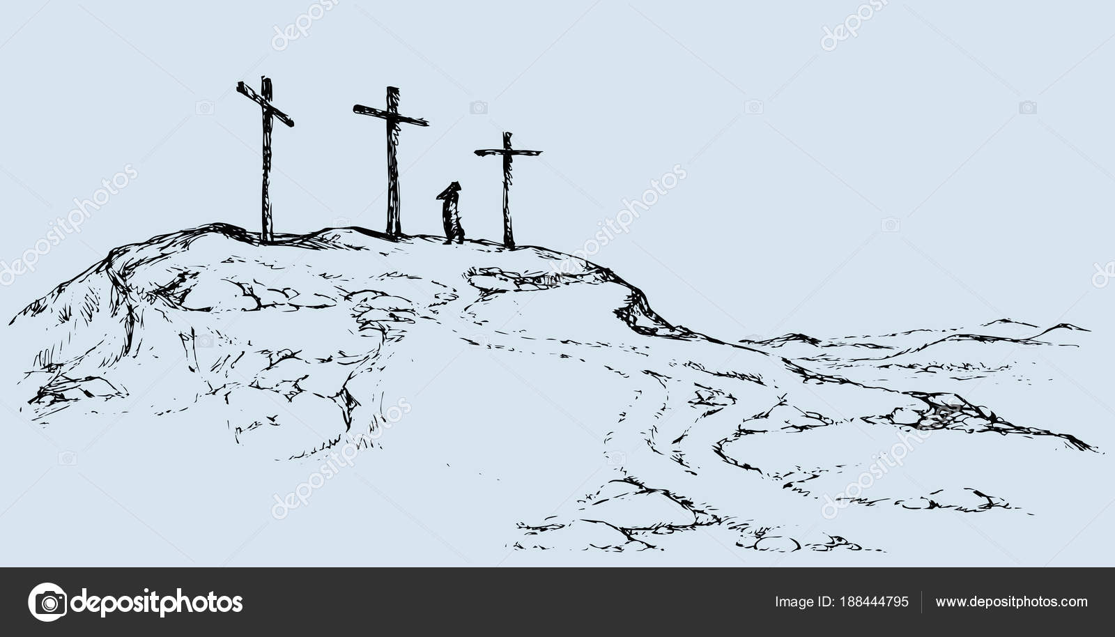 1600x914 Three Crosses Stand On Light Sky Backdrop Stock Vector Marinka