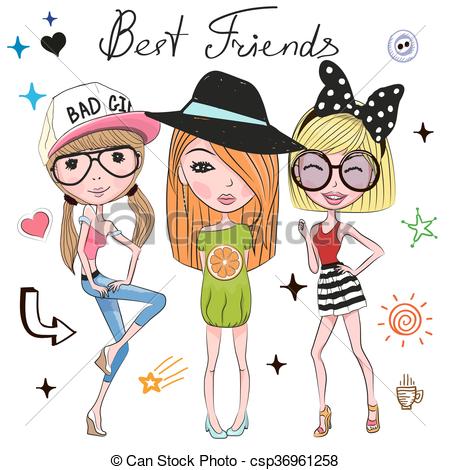 450x470 Three Cute Girls On A White Background Clipart Vector