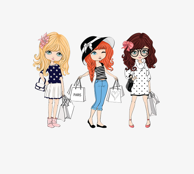 650x585 Vector Color Fashion Shopping Girl Three Groups, Vector Girl Three