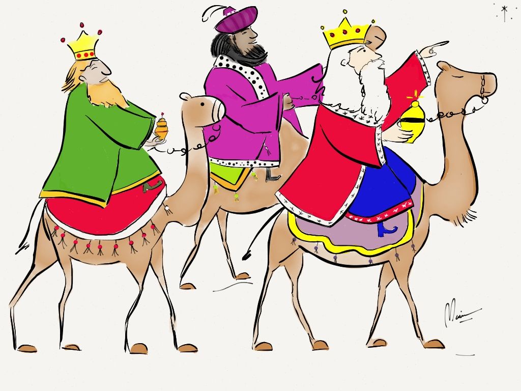 1024x768 Three Kings On Their Way Illustration Art Drawing, Illustration