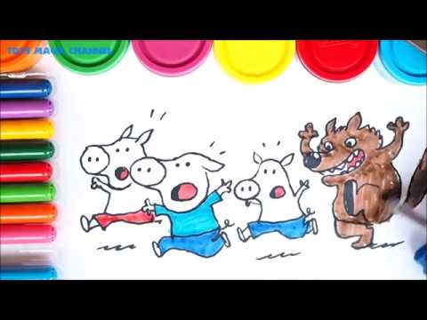 480x360 How To Draw Three Little Pigs And The Big Bad Wolf Coloring
