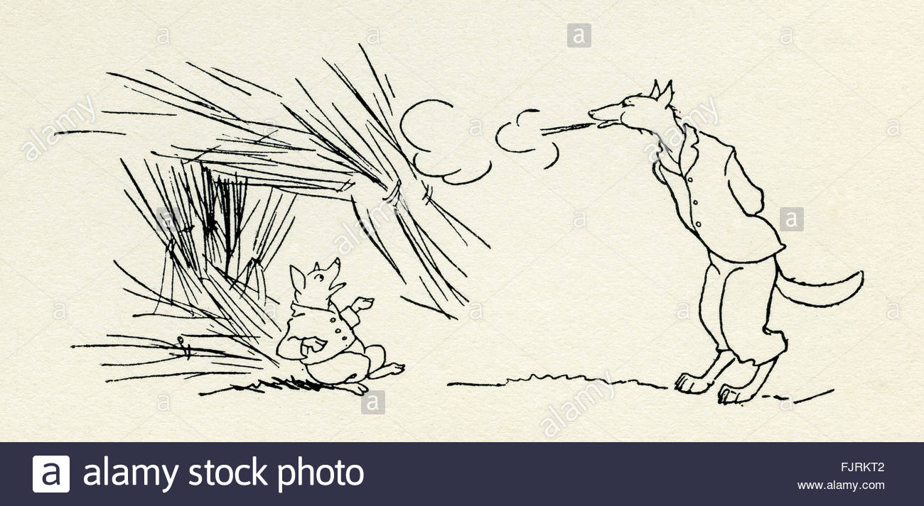 1300x713 Three Little Pigs, English Fairy Tale. Wolf Blows Down