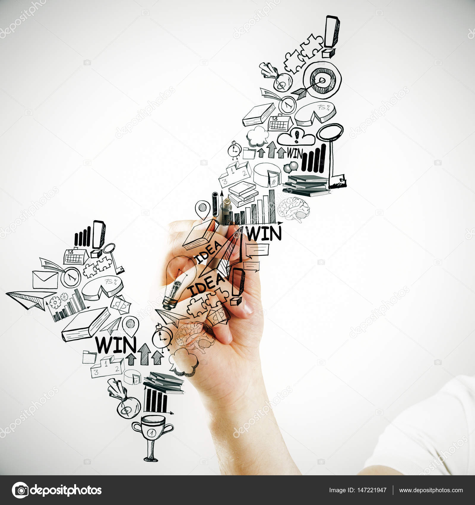 1600x1700 Close Up Of Male Hand Drawing Tick Shaped Business Sketch On Light