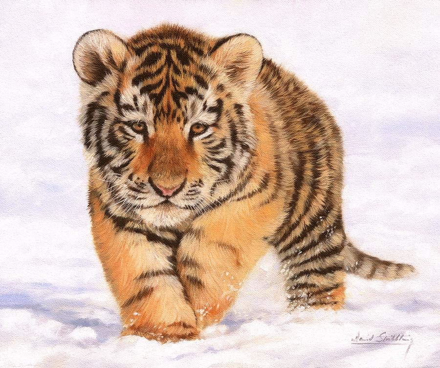 900x753 Tiger Cub In Snow Painting Painting By David Stribbling