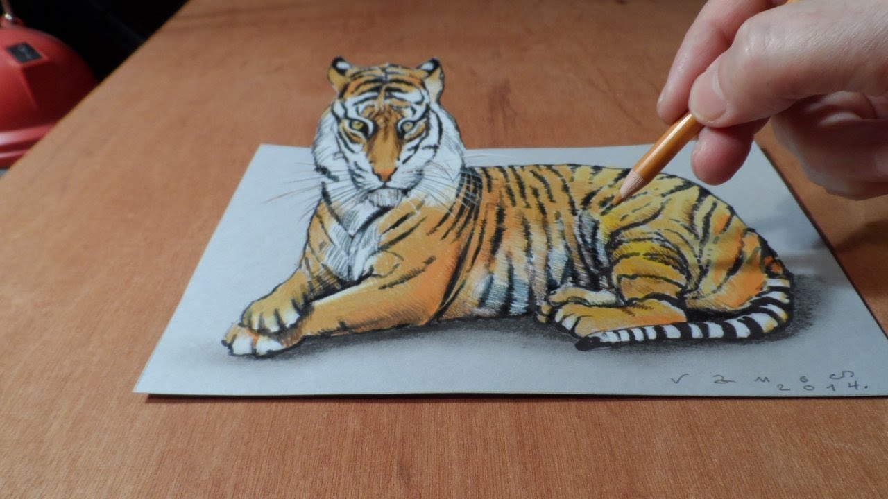 1280x720 Drawing 3d Tiger