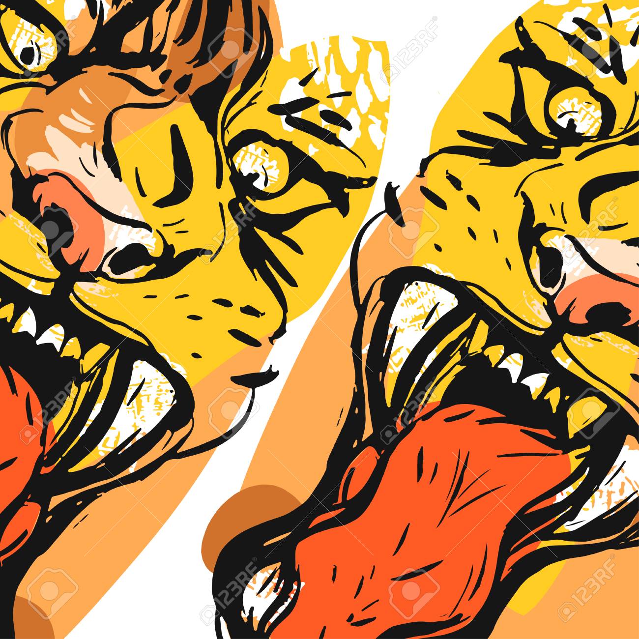 1300x1300 Hand Drawn Vector Abstract Graphic Drawing Of Anger Tiger Face