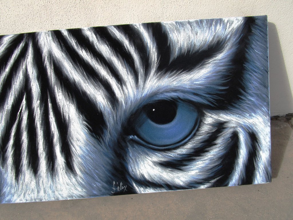 1024x768 Tiger Eyes, White Tiger Eyes Original Oil Painting On Black Velvet