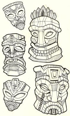 236x388 Tiki Drawings Illustration This Tiki Mask Is For A Longboard