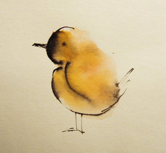 570x526 Original Bird Ink And Watercolor And Ink Painting, Small Bird