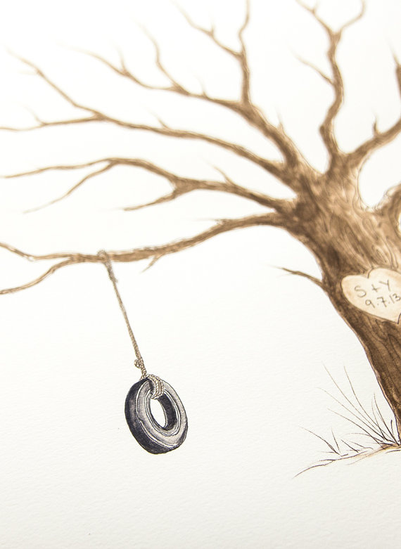 570x781 Wedding Tree Guest Book Tire Swing Add On Original Watercolor