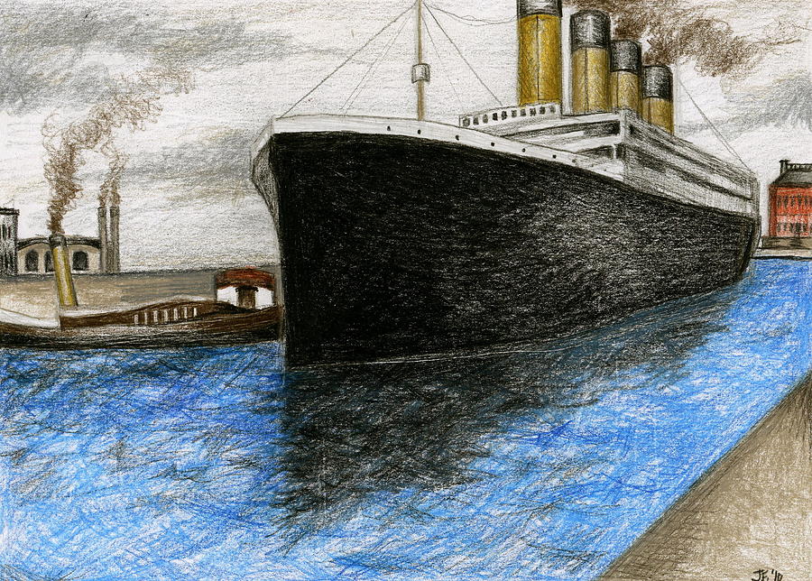 900x644 Titanic At Southampton Drawing By James Falciano