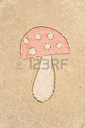 300x450 Toadstool Drawing In Sand Background Stock Photo, Picture