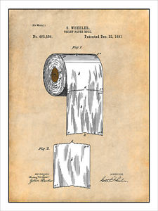 225x300 1891 Toilet Paper Roll Patent Print Colorized Art Drawing Poster
