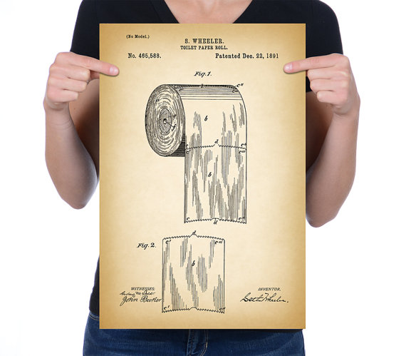 570x499 Vintage 1891 Toilet Paper Roll Patent Drawing