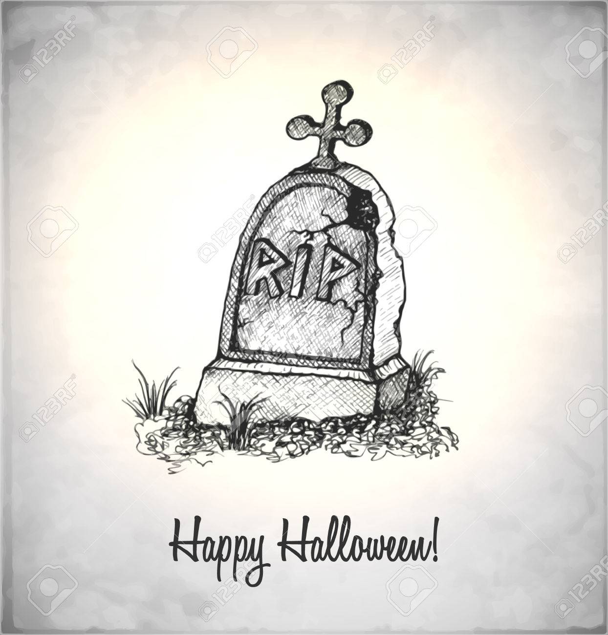 1244x1300 Tombstone In A Sketch Style. Hand Drawn Card For Halloween