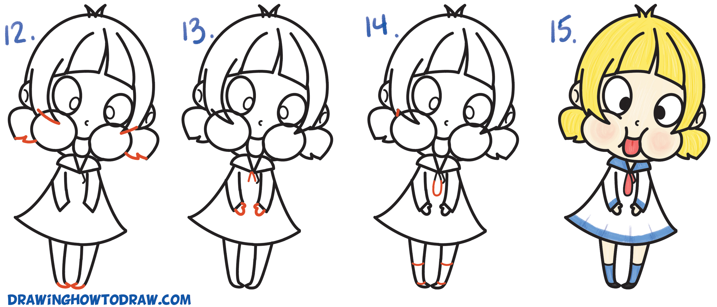 2500x1071 How To Draw A Cute Cartoon Girl (Chibi) Sticking Her Tongue Out