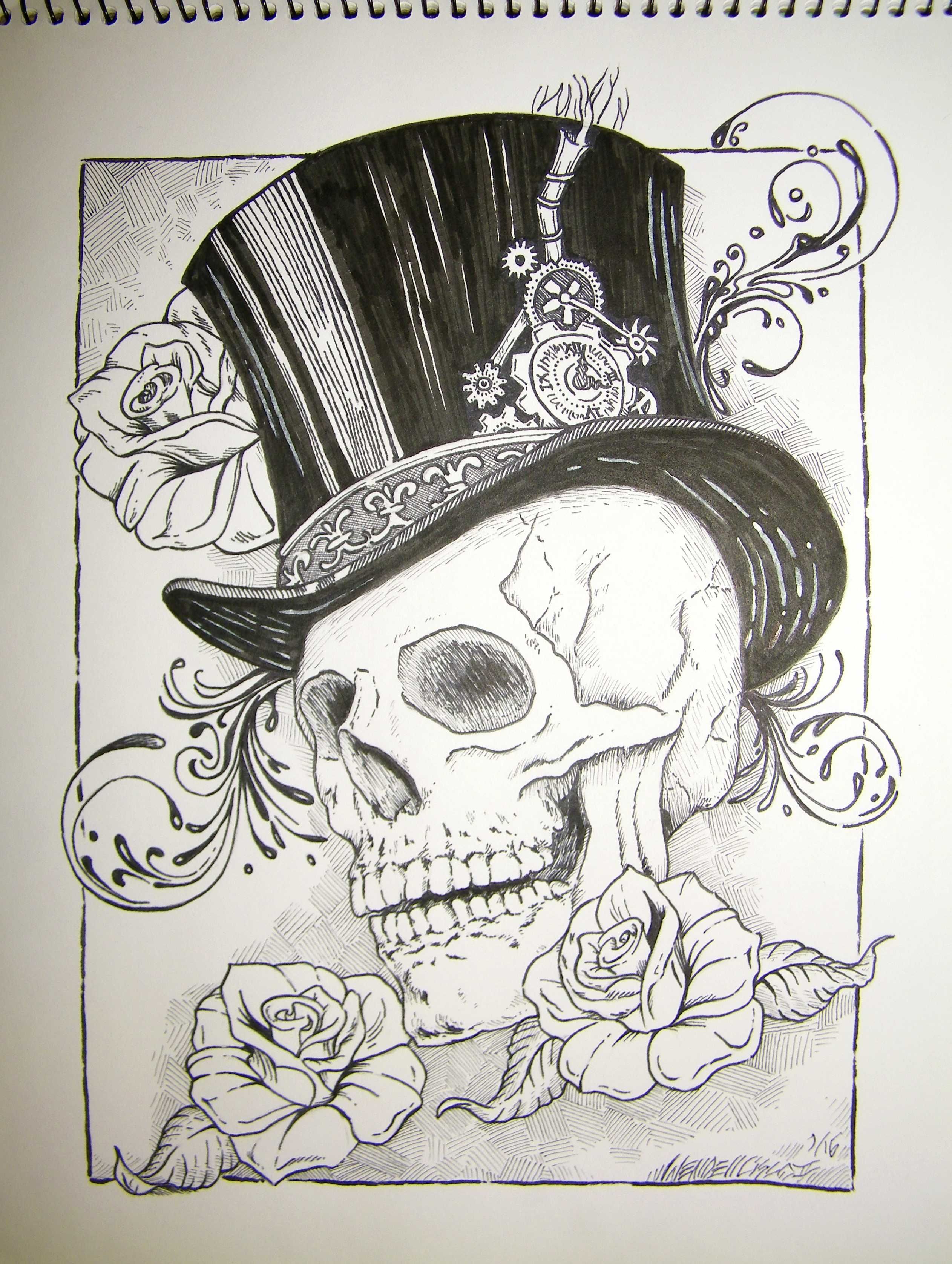 2525x3352 Top Hat, Skull Amp Roses
