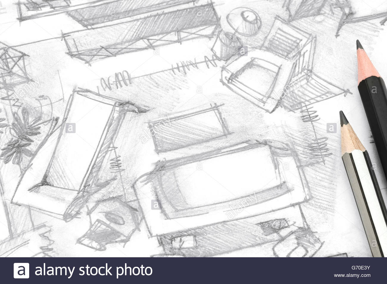 1300x956 Top View Living Room Freehand Sketch Architectural Drawing