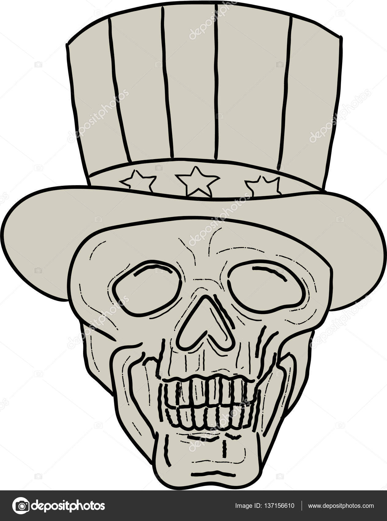 1262x1700 Uncle Sam Top Hat Skull Drawing Stock Vector Patrimonio