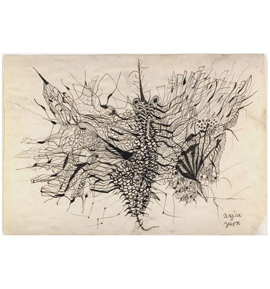 539x576 Unica Untitled Ca. 1960 Ink On Paper (Torn Drawing