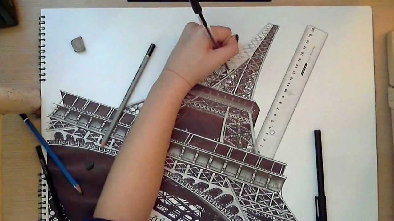 1280x720 Realistic Drawing The Eiffel Tower