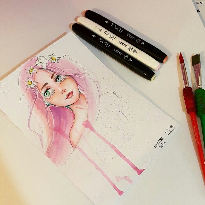 701x701 Original Watercolor + Markers Drawing By Nasi K ^ ^