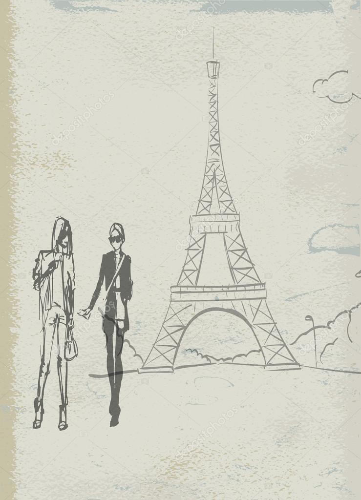 739x1024 Tour Eiffel Romantic Illustration Heart Frame Drawing Water Colo
