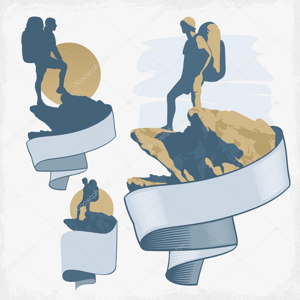 1024x1024 Tourist On A Rock Stock Vector Kotenko