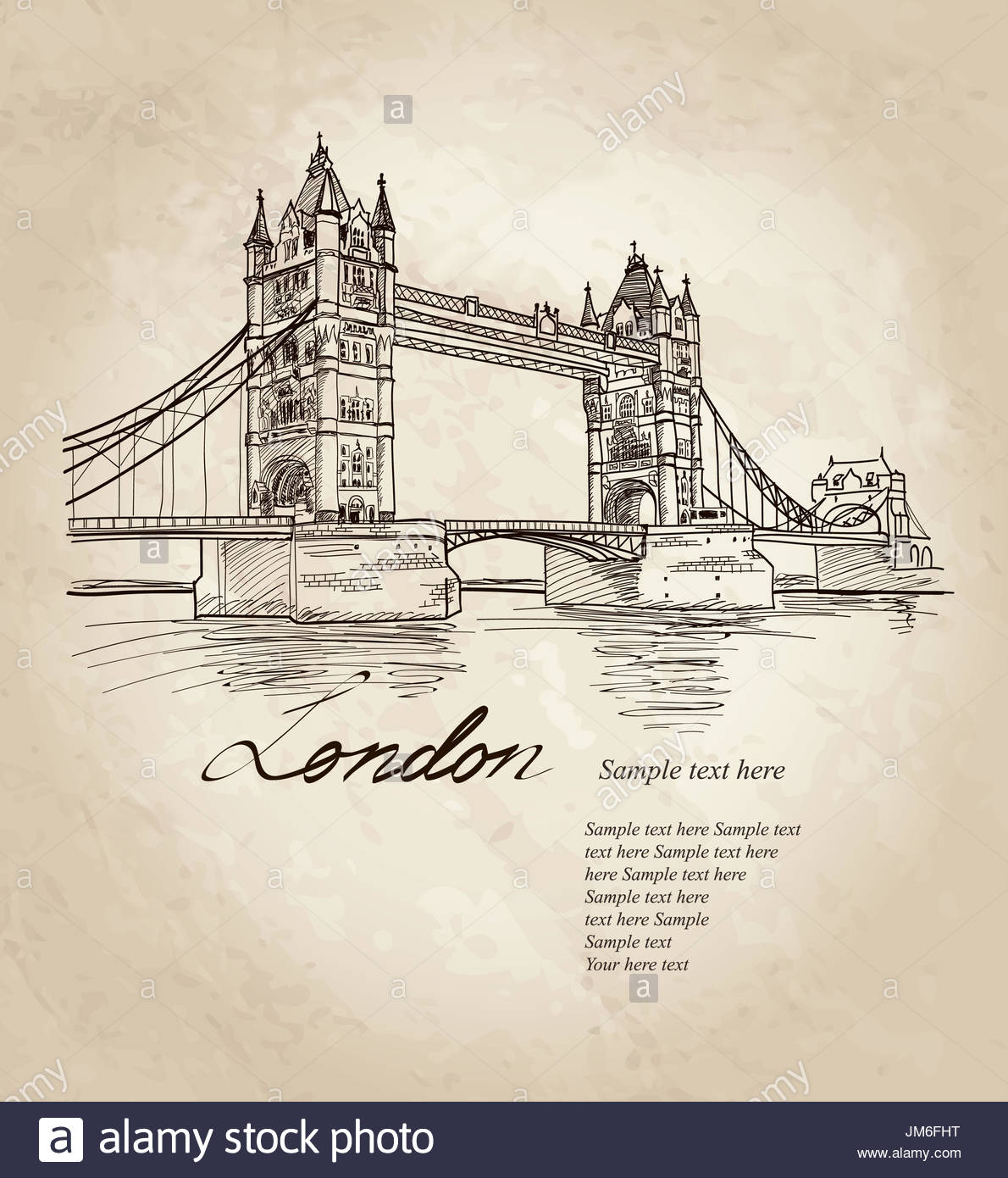 1190x1390 Tower Bridge, London, England, Uk, Europe. Hand Drawing Old