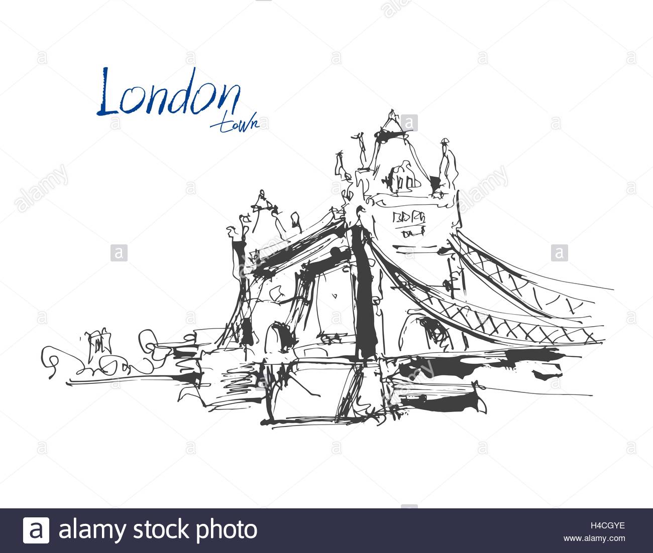 1300x1102 Ink Sketch Drawing Of Famous Place Tower Bridge In London With H