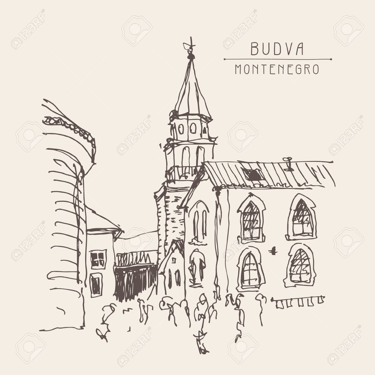 1300x1300 Sketch Drawing Of The Bell Tower Church Top View In Old Town