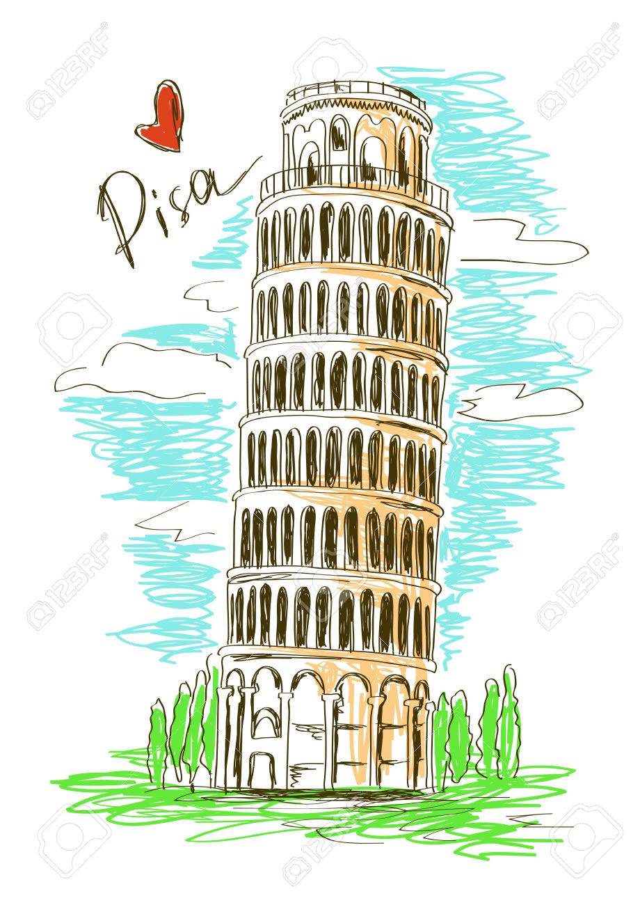 920x1300 Colorful Sketch Illustration Of Pisa Tower, Italy Royalty Free