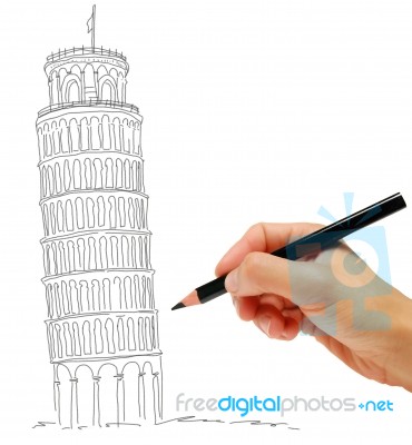 370x400 Sketch Of Leaning Tower Of Pisa Stock Image