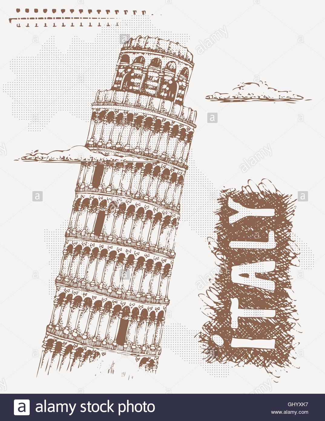 1074x1390 Sketch Tower Of Pisa. Hand Drawn Vector Illustration