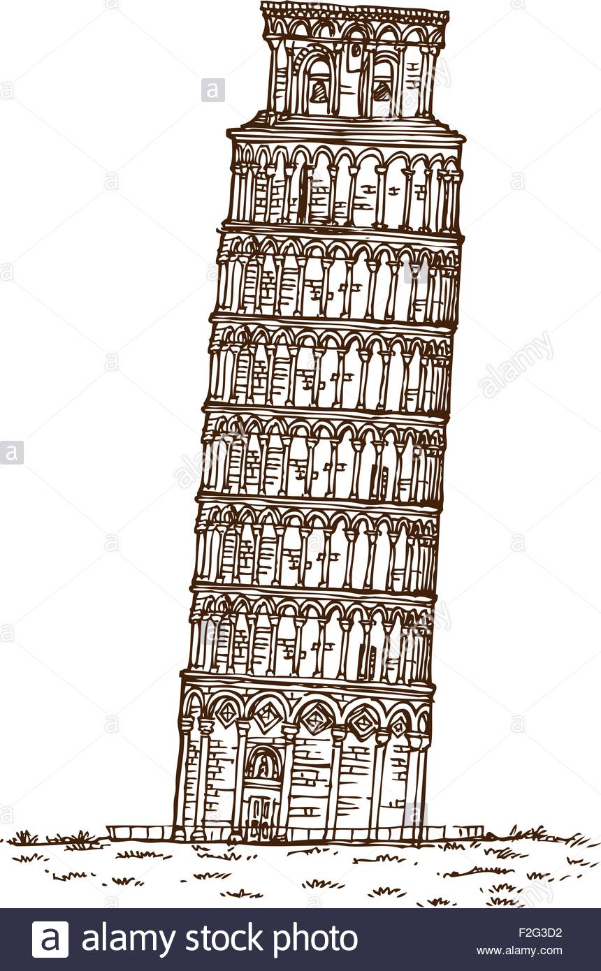 860x1390 Pisa Tower Hand Draw On White Background Stock Vector Art