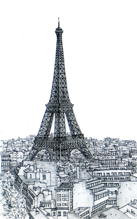 570x909 Paris Eiffel Tower Sketch 3 By Sketchmodern On Etsy Beautiful