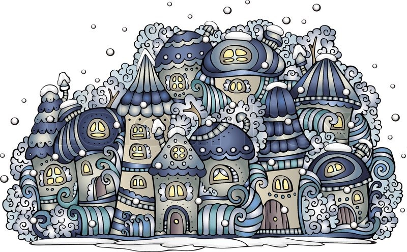 800x495 Illustration Of Winter Fantasy Vector Fairytale Drawing Town