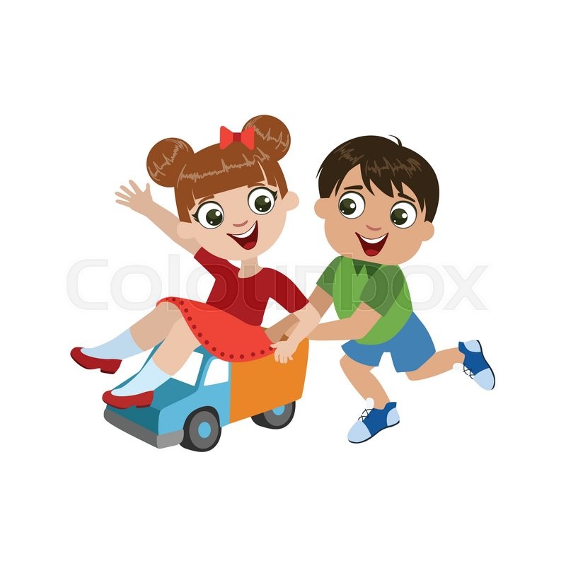 800x800 Kids Playing With Toy Truck Colorful Simple Design Vector Drawing