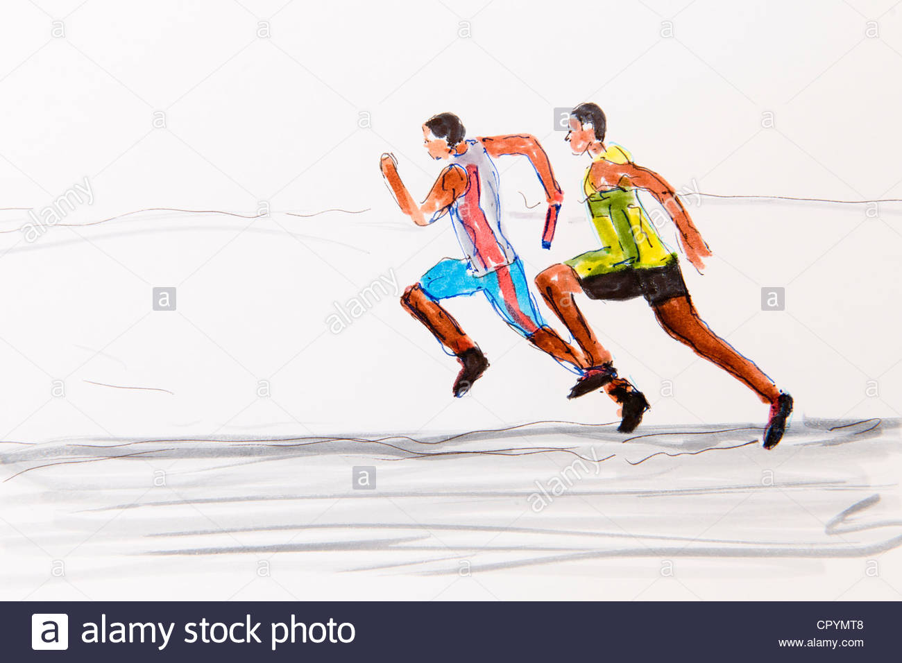 1300x956 Two Runners, Track And Field Athletics, Drawing By The Artist